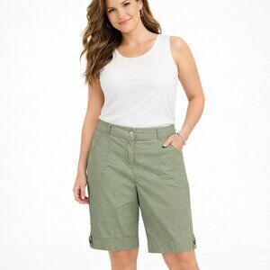 Chicos Womens Bermuda Shorts Green Partial Elastic Waist Size 2.5 Short | L | 14